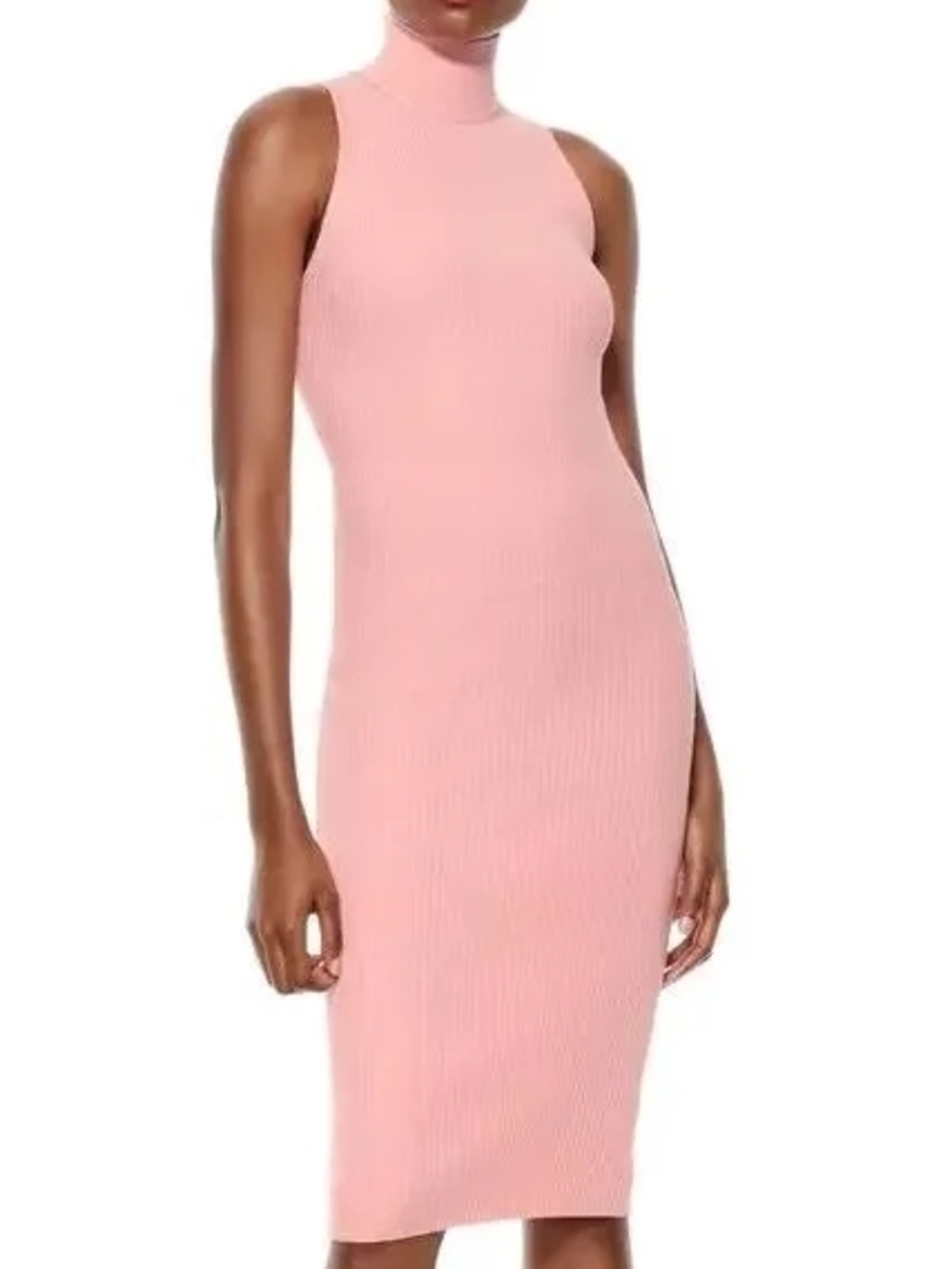 Alice + Olivia Sleeveless Mock Neck Ribbed Midi Dress - Light Pink